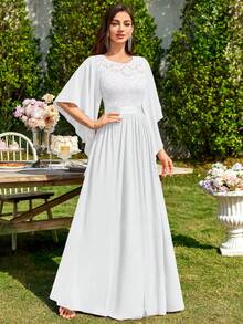 MIUSOL Đầm maxi dự tiệc trang trọng, thanh lịch, chất liệu chiffon, đính sequin và ren hoa, tay áo cánh bướm, thích hợp cho ngày Valentine, đám cưới, màu trắng mùa xuân. - trắng - Xem 8