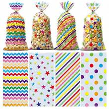 50 Colored Striped OPP Gift Bags, Plastic And Glass Paper Gift Bags, Dot Striped Gift Bags, Birthday, Family Vacation, Party Decoration Supplies, Gift Packaging Supplies, Halloween Candy Bag, Popcorn Bag, Bundle Packaging Bag - View 2