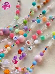 MY LITTLE PONY 1 pezzo Collana con perline colorate, pendente da principessa dolce con cartone animato in pesca e viola, scelta ideale per scuole e uffici, regalo perfetto per giovani per compleanni, Natale e inizio scuola, adatta per feste di compleanno, regali per amici, regali, decorazioni, arredamento casa, regali di San Valentino, San Valentino, matrimonio estivo in spiaggia, forniture scolastiche, decorazione camera