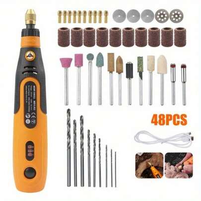 48pcs 3.6V DIY Mini Electric Grinder Kit, Household Hand Held Electric Engraving Tool For Jade Engraving Polishing Tool USB Rechargeable Electric Grinder Set Electric Grinder Mini Cordless Rotary Tool Power Tool