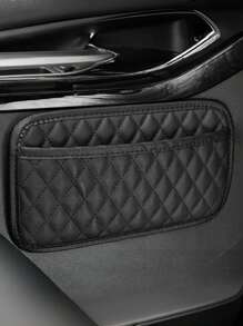 1pc Black Quilted PU Leather Car Seat Organizer For Phone, Keys, Coins & Small Items - Fit Storage Bag With Diamond Pattern, Compact Design For Most Car Interiors, Car Storage For Women Storage Organizer Travel Essentials Back To School Dormitory Storage