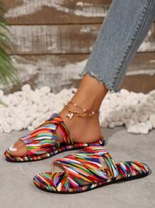 Women's Woven Strap Floral Thong Sandals, Fashionable Vacation Style, Suitable For Outdoor, Beach, Holiday
