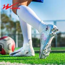 STARNOVO Dual Star Football Shoes, Fashionable Sports Soccer Shoes For Men & Women, Comfortable Lining, Elastic Collar Lace-Up Design For Better Comfort, White High-Top Professional Football/Youth World Cup Match Shoes, Best And Most Affordable Price