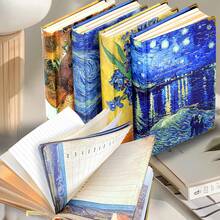 1Pc, 256Pages,Van Gogh Hardcover Colour Notebook, Stamped Hardcover Handbook, Multi-Style Planner, Diy Sticker Book, Horizontal Line/Grid Page Scrapbook, Kraft Paper Journal, Back To School - A5 - View 3
