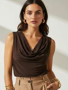 BTYNA Basic Cropped Top Women's Fashion Stylish Blogger Blouse Degagê Neckline - Rỉ Nâu - Xem 1