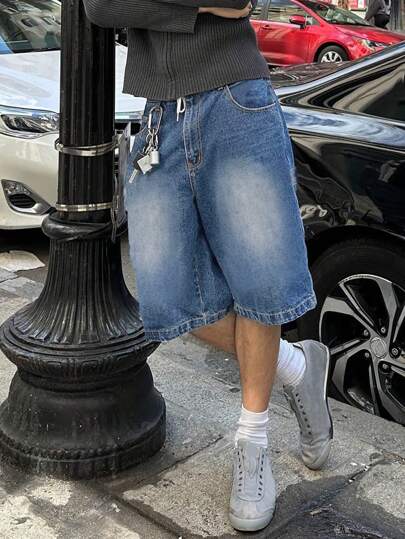 Spring And Summer New Fashion Casual Washed Denim Five Quarter Pants, Loose And Versatile, Minimalist Style Jeans