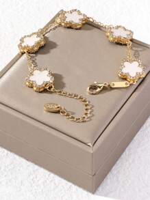 1pc White Clover Rhinestone Decor Elegant Women Bracelet