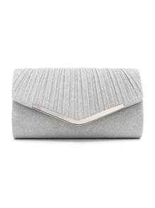 Pleated Flap Chain Metallic Shiny Square Handbag