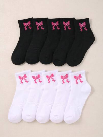 10双黑白儿童短袜 男女童舒适日常穿着 春夏秋冬 儿童袜子 儿童袜 儿童袜子 运动袜 时尚袜子 蝴蝶结袜 爱心袜 蝴蝶结