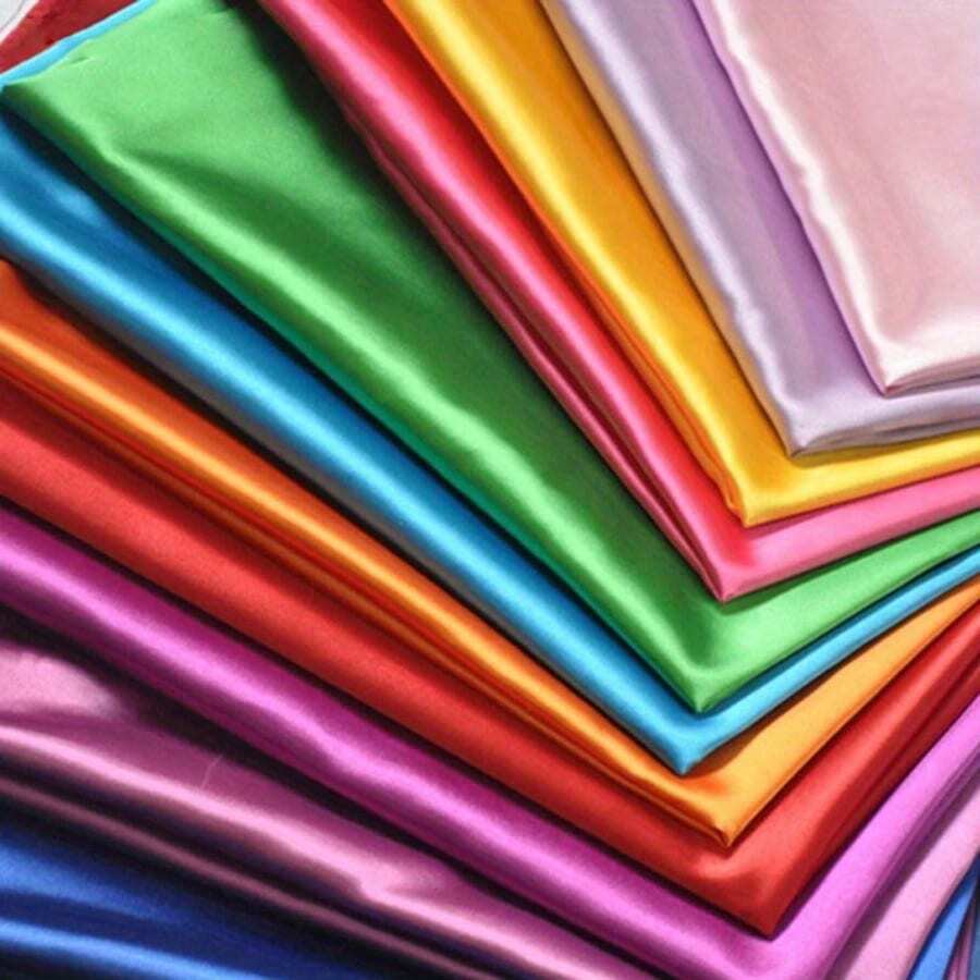 1 pieza de tela de satén de multicolor (rojo, dorado, amarillo, verde oscuro, marrón, rosa, morado), material de forro de alta calidad para bodas