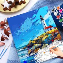 1pc Picture With Numbers Lighthouse Easy Hand Drawn Picture Paint For Beginner On Canvas Handmade Picture Painting On The Wall 40x50cm/16x20inch Without Frame