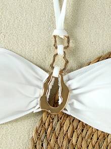 Damen elegantes einfarbiges Spaghetti-Träger ärmelloses Sommer Mode Badeanzug Set