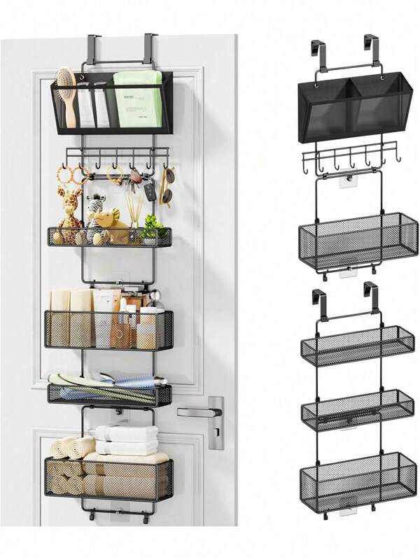 Over Door Organizer Hanging - 6 Tier Over The Door Storage With Visual Pockets & Hooks, With 4 Metal Large Capacity Baskets For Bathroom Bedroom Kitchen Pantry Cabinet Back To School