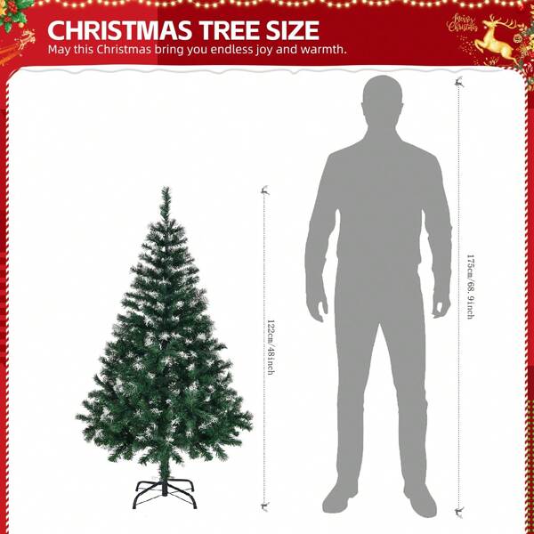 4 FT Künstlicher Schneebedeckter Weihnachtsbaum, unbeleuchteter Weihnachtskiefer mit 300 Astspitzen und stabilem Metallständer für Büro, Zuhause, Geschäft, Party, Feiertagsdekoration, grün & schneebedeckt