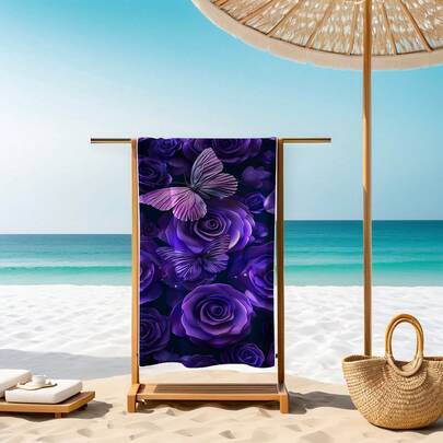 1 chiếc khăn tắm biển in hoa và bướm, làm từ sợi siêu mịn, nhanh khô và thấm hút, thích hợp cho bơi lội, nghỉ dưỡng, du lịch, cắm trại ngoài trời