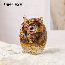 1pc Natural Crystal Stone Owl Statue Reiki Stone Owl Figurine Amulet Fengshui Sculpture For Home Office Decoration - Multicolor - View 14