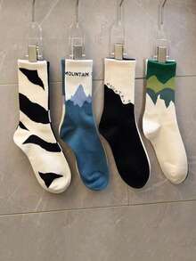 4双中筒袜，不对称设计袜子，适合女士、学生、情侣