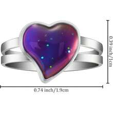 16 Pcs Adjustable Mood Rings Mixed Color Heart Shape Changing Mood Rings For Girls Boys Kids Emotion Feeling Finger Accessories Costume Props Children's Day Birthday Party Favors - Multicolor - View 5