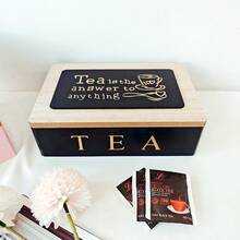 1 件 6 隔层精致可爱木制茶盒 - 茶包、咖啡包、香料包和糖包的储物盒 - 厨房储物盒，密封设计，时尚木纹图案，可爱图案，花草茶包储物盒
