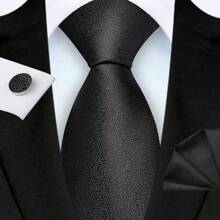 3pcs/Set 8cm Width Solid Cracked Pattern Necktie, Handkerchief, Cufflink Men's Tie Set, High Quality Classic Fashion Business Casual Tie Set, Men's Wedding Accessories, Family/Christmas/Father's Day Gift