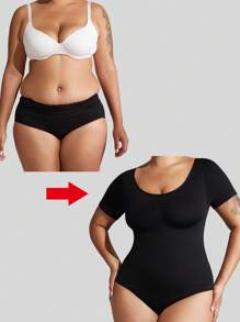 1 pieza Shapewear de talla grande para mujer, moldeador de control de abdomen, cintura entrenadora, levantador de glúteos, body sin costuras, mono de verano de manga corta