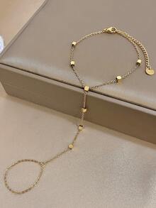 1 件优雅方块手链波西米亚风可调节手指手链女士不锈钢链生日日常派对珠宝礼物