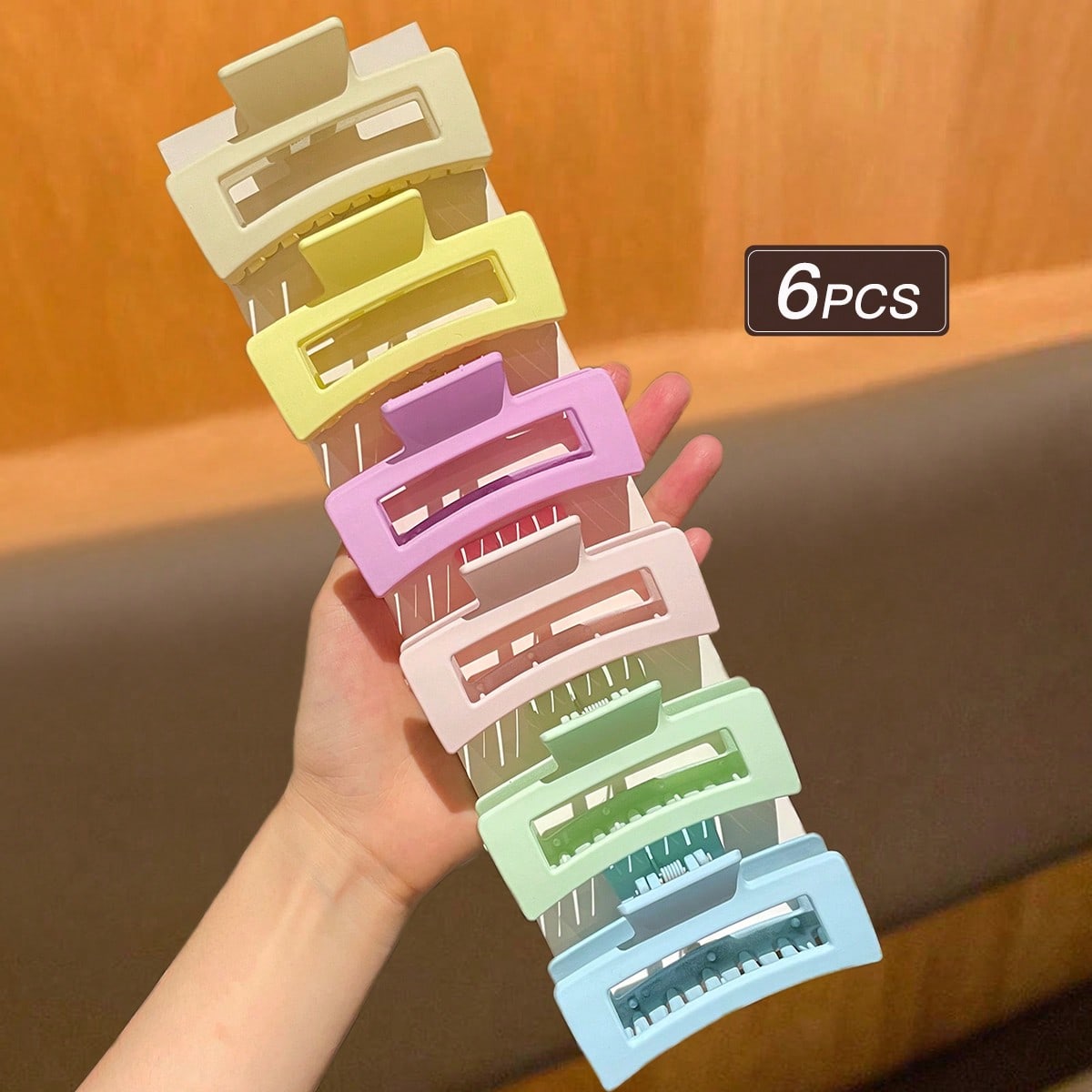 6pcs Women's Colorful Candy Color Cute Mid-Size Square Hair Claw, Suitable For Daily Hairstyles, Gift-Giving Hair Accessories Recommendation Claw Clips Hair Clips Hair Jaw Clip Hair Clamps Hair Clutch Hair Catcher Clip Fall Winter For Vacation Outfits Woman