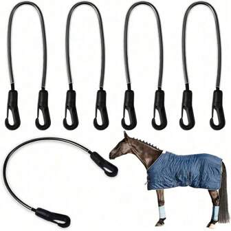 4pcs Horse Tack Horse Blanket Strap - Adjustable With Double-Ended Clips Elastic Tail Strap - Elastic Horse Blanket Leg Strap Replacement Elastic Bands