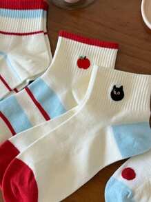 5 Pairs Of Thin Cute Socks Women Pile Socks Spring And Summer Mesh Cartoon Embroidery Japanese Women Socks