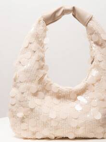 亮片单肩包、闪亮新娘派对包、舞会包、舞会配饰、优雅女士包、婚礼用品、随机图案闪光手拿包 - 米色 - 查看 5