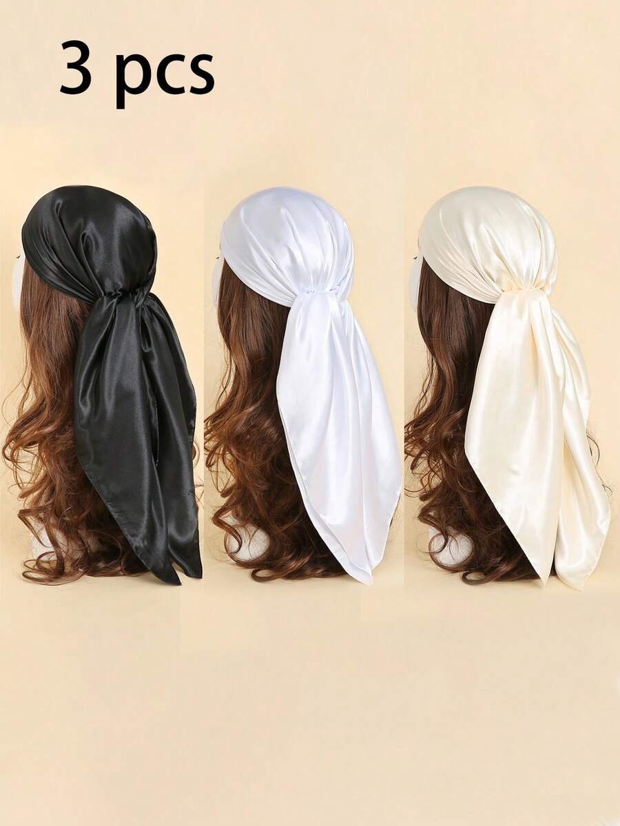 1入組多色純色方形頭巾，適合日常佩戴，可用作頭巾、髮箍、頭帶，為您的外觀增添時尚感 - 香檳色 - 查看 1