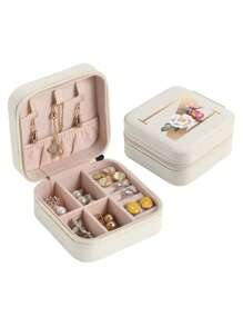 1pc Mini Floral Alphabet Jewelry Storage Box, A-Z Gold Letters, Portable Zipper Travel Jewelry Storage Box, Gift Box For Women, Multi-Function Jewelry Display Stand For Rings, Pendants, Earrings, Necklaces, Etc. - Suitable For Women, Mother, Girlfriend, Valentine's Day Gift Box.