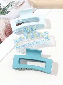 1pc Women's Hair Accessory (3 Colors Available), Summer Sky Blue Series Solid Ditsy Floral Transparent Ombre Print Square Hair Claw Medium, Afternoon Tea, Sweet & Hair Clip