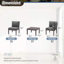 Metal Patio Furniture Set Modern Metal Outdoor Conversation Sets, Patio Sectional Sofa W/5 Inch Cushion And Coffee Table, Black - Sand - View 10