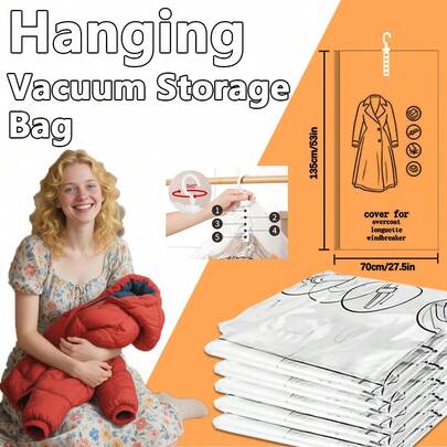 5 Packs Hanging Vacuum Storage Bags, Large Hanging Space Saver Bags, Hanging Storage Bags For Clothes, Vacuum Sealed For Suits, Dress, Jackets, Closet Organizer For Moving Supplies Dress Pants Shoes Jeans Boots Skirt Bedroom, Organizer, Home Storage, White T Shirt Women, Black Pants Women, Ladies Winter Clothes, Dress,