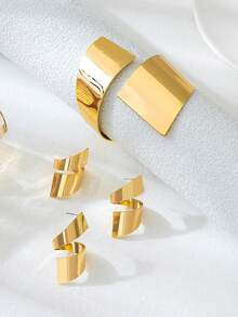 3pcs Teardrop Exaggerated Abstract Geometric Snake Style Ring, Bracelet And Earrings Set For Women, Suitable For Parties, Casual And Romantic Occasions - Gold - View 7