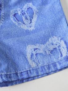 idolCat 2 Stück/Set Modische Herz-Muster Ärmellose Top und Burnout-Muster Shorts für Kleine Mädchen, geeignet für Sommer, Alltag, Urlaub, Outdoor, Party