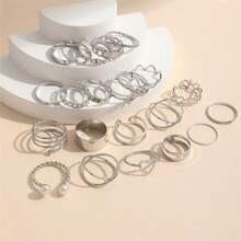 22pcs/Set Butterfly, Heart Shaped Adjustable Knuckle Rings, Unique Design Jewelry Sets For Women