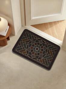 Lu1pc,Xurious Vintage Dark Non-Slip Door Mat - Soft Thick Flannel With Foam, Machine Washable, Rectangular Floor Mat For Entryway, Kitchen, Living Room, Bedroom - Stylish Brown, Black & Multicolor Mosaic Design, Durable Polyester Materia