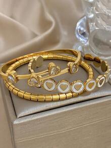 18 Karat vergoldetes Herz Armreif Set für Frauen - Elegante CZ & strukturierte Herz Armbänder, romantisches stapelbares Schmuckset, Muttertagsgeschenk, Geschenk zum Schulanfang, Halloween Geschenk, Lehrergeschenk, Boho Sommer Strand Reise Party Essentiell, Rave/Prom/Party/Alltags Accessoire, goldgelber Schmuck, Geburtstagsgeschenk - Verschiedenfarbig - Übersicht 6