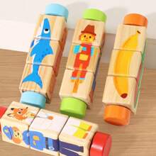 Rotierendes 3D Puzzle - Cartoon Tiere, Obst und Gemüse Verkehr Kognition - Spielzeug zur kognitiven Förderung für Kinder von 0-3 Jahren, Baby Frühpädagogisches Puzzle Spielzeug