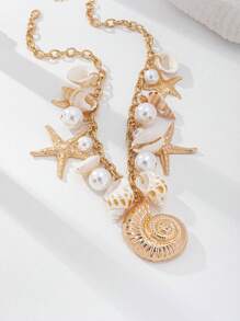 1 Pc Ocean Inspired Starfish Shell Pendant Necklace, Sea Beach Style Multi Charms Necklaces Jewelry For Summer Vacation, Beachy Jewelry