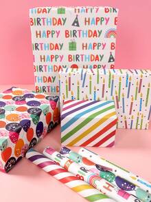 4/8pcs 50*70cm Mixed White Kraft Birthday Colour Wrapping Paper, Birthday Colour Pattern Happy Birthday Gift Wrapping Paper Decoration, Gift Wrapping Supplies, Suitable For Birthday Babe Shower Party Room Table Gift Packaging Decoration, Festival Party Gifts Favor - Mixed White Leather Birthday - View 2