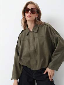 HZXVIC Women's Casual Comfortable Suede Fleece Jacket, New Autumn Collection - Army Green - View 1