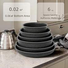 RIOVARM Induction Pots And Pans Set With Lids Non Stick Cookware Set With Detachable Handles Granite Coated Pot & Pan Sets With Removable Handles Stackable Kitchen Cookware Camping Pan Set - Black - View 5