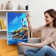 1pc Picture With Numbers Lighthouse Easy Hand Drawn Picture Paint For Beginner On Canvas Handmade Picture Painting On The Wall 40x50cm/16x20inch Without Frame