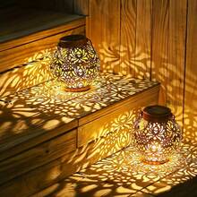 1 件 LED 太阳能圆形水滴灯莲花图案户外吊灯时尚庭院太阳能灯适用于花园户外街道万圣节日常派对 - 暖色 - 查看 4