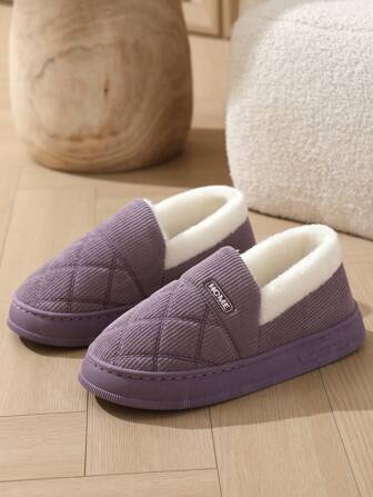 Pantuflas de tacón lleno de franela de otoño/invierno, pantuflas para el hogar unisex, pantuflas de maternidad con suela antideslizante y gruesa para parejas