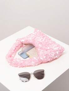 亮片单肩包，闪亮舞会包，新娘派对配饰，优雅女士婚礼包，随机闪光图案 - 粉色 - 查看 6