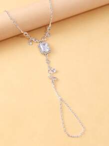 1 Peça Nova Pulseira Corrente de Mão com Strass, Ornamento de Mão Geométrico Quadrado Minimalista para Mulheres